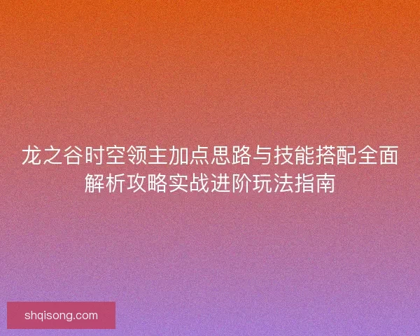 龙之谷时空领主加点思路与技能搭配全面解析攻略实战进阶玩法指南